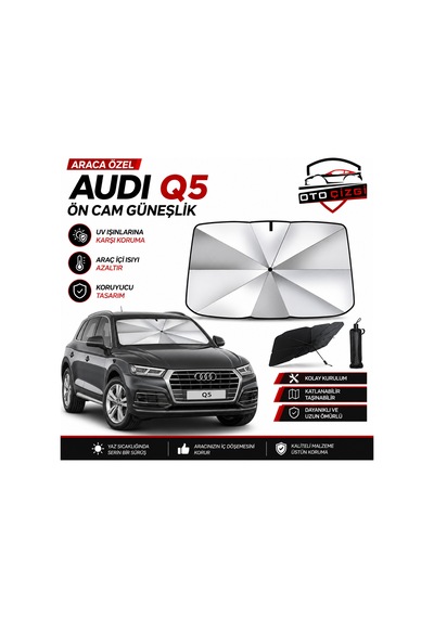 Audi Q5 Şemsiye Tip Ön Cam Güneşliği Katlanabilir Uv Korumalı Araç Cam Güneşlik