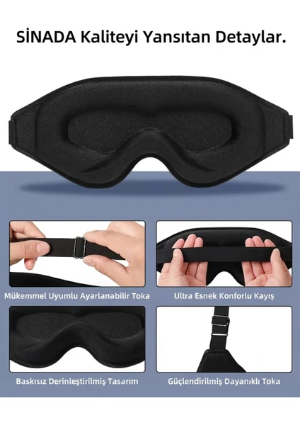 Premium 3d Uyku Göz Maskesi, %100 Işık Engelleme, Hafızalı Köpük Uyku Bandı Siyah