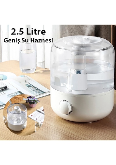 Ezere Yatak Odası İçin Üstten Doldurmalı 2,5 L Büyük Su Tankı,otomatik Kapanma, Bebek Sessiz Soğuk Sisli Nemlendirici