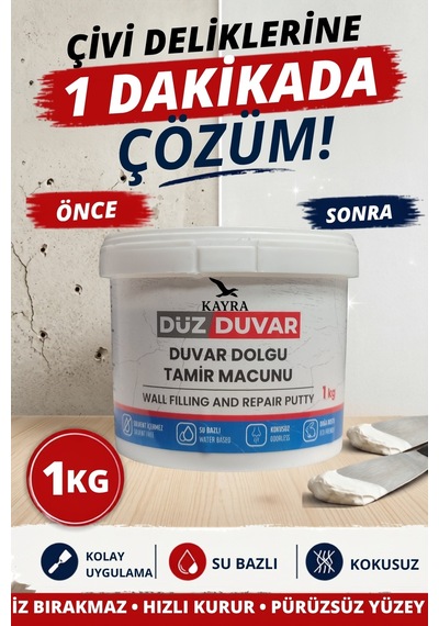 1 Kg Hazır Duvar Tamir Dolgu Macunu Alçı Sıva Derin Boşluk Çatlak Doldurucu Kapatıcı Giderici - Beyaz İç Dış Mekan Macun, Pratik Kolay Alçı Tamir Seti, Prefabrik Alçıpan Duvar Çatlağı Kapatma Beyaz 1 Kg Hazır Duvar Tamir Dolgu Macunu Alçı Sıva Derin Boşluk Çatlak Doldurucu Kapatıcı Giderici - Beyaz İç Dış Mekan Macun, Pratik Kolay Alçı Tamir Seti, Prefabrik Alçıpan Duvar Çatlağı Kapatma Beyaz