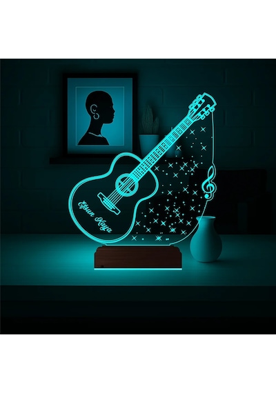 Luvivia Klasik Gitar Müzisyen Hediye Kişiye Özel 3d Lamba - Masa Gece Lambası V2 Şeffaf