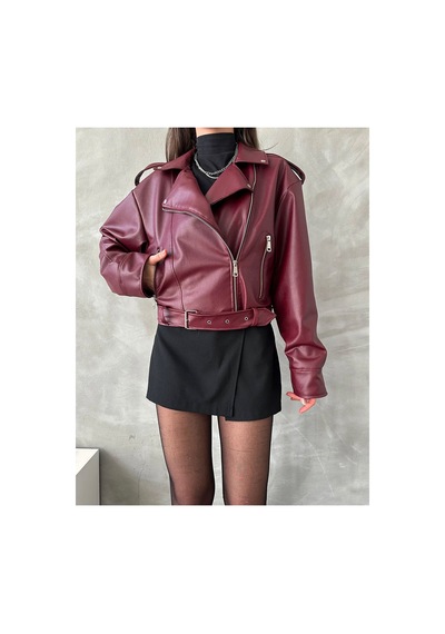 Candybia Kadın Oversize Kemerli Kadın Yeni Tarz Ceket Bordo Bordo