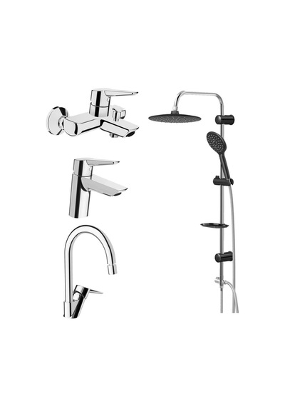 Artema Solid S Batarya Seti + Valtemo Vs-5280 Tepe Duş Takım Krom - Siyah