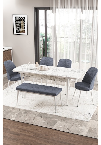 Canisa Concept Zen Serisi 80x132 Mdf Açılabilir Beyaz Mermer Desen Masa Takımı 4 Füme Sandalye Ve 1 Bench Masa Beyaz Mermer Sandalye Ve Bench Füme Canisa Concept Zen Serisi 80x132 Mdf Açılabilir Beyaz Mermer Desen Masa Takımı 4 Füme Sandalye Ve 1 Bench Masa Beyaz Mermer Sandalye Ve Bench Füme