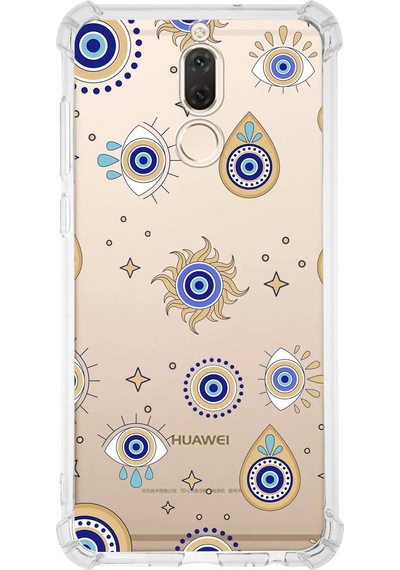Prinrify Huawei Mate 10 Lite Uyumlu Nazar Boncuğu 5 Baskılı Şeffaf Köşe Korumalı Antişok Kılıf