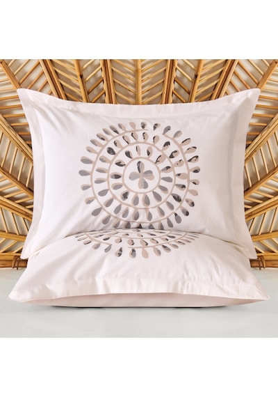 Soft Butas 2'li Yastık Kılıfı - Ekru / Gri - 50x70 Cm Renkli