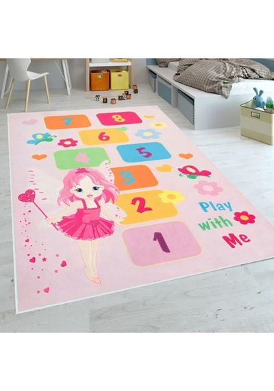 Modern Şönil Antibakteriyel Yıkanabilir Kaymaz Pamuk Tabanlı Çocuk Halısı 160x160 Çok Renkli