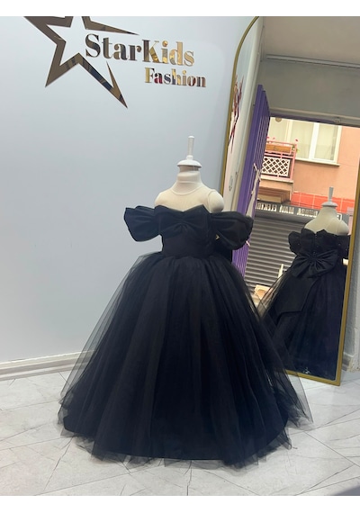 Star Kids Fashion Kız Çocuk Siyah Prenses Elbise , Kız Çocuk Abiye Elbise