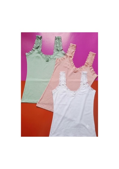 Demirsa Boutique Dantel Askılı Modal Kumaş 3'lü Kadın Atlet Beyaz, Pudra Ve Yeşil Renk Çok Renkli3 Demirsa Boutique Dantel Askılı Modal Kumaş 3'lü Kadın Atlet Beyaz, Pudra Ve Yeşil Renk Çok Renkli3