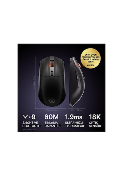 Steelseries Rival 3 Gen 2 Siyah Rgb Optik Kablosuz Oyuncu Mouse - Teşhir -