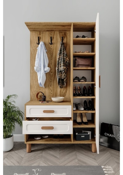 Flora Portmanto 2 Çekmeceli 8 Bölmeli Mdf Membran Kapaklı Metal Ayaklı Vestiyer - Aytaşı Ceviz Beyaz Flora Portmanto 2 Çekmeceli 8 Bölmeli Mdf Membran Kapaklı Metal Ayaklı Vestiyer - Aytaşı Ceviz Beyaz
