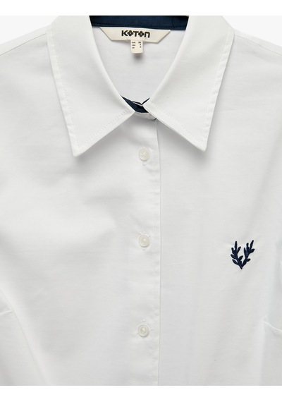 Koton Pamuklu Slim Fit Nakış Detaylı Uzun Kollu Poplin Gömlek Beyaz 7wak60155uw