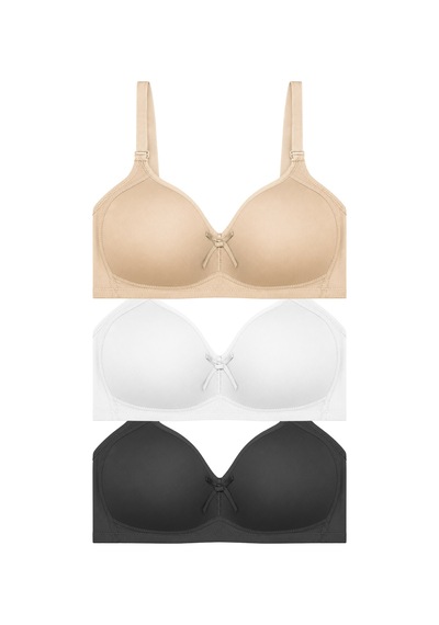 Cottonill Bra - Celina Balensiz Kaplı Minimizer Büyük Beden Kadın Sütyen 3'lü Paket-2 Çok Renkli
