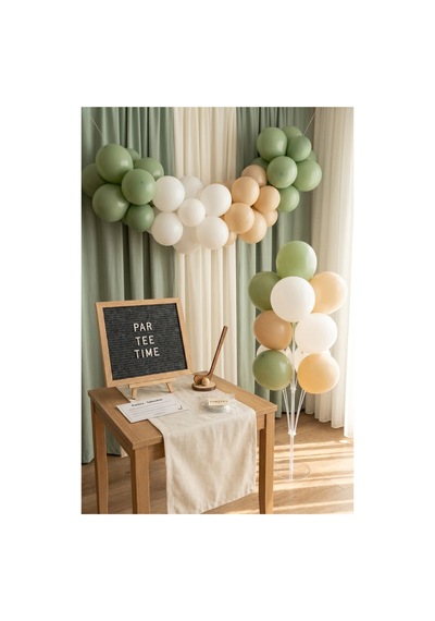 Golf Temalı 1 Yaş Doğum Günü Süsleme Deluxe Set Koyu Gri Keçe Yazı Panosu Standlı Balon Zincirli 7li Şeffaf Balon Standlı Par-tee Seti Küf Yeşili