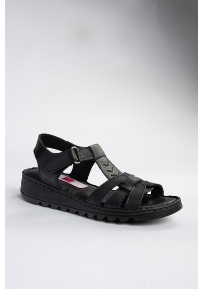 Fox Shoes P555030303 Hakiki Deri Günlük Kadın Sandalet Siyah