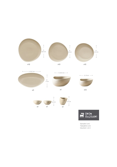 Karaca Earth Collection Rise 55 Parça 12 Kişilik Yemek Takımı Krem