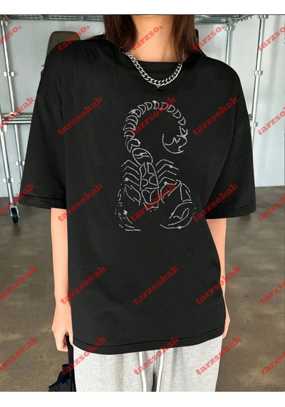 Startmore Unisex Akrep Baskılı Tshirt Beyaz Siyah