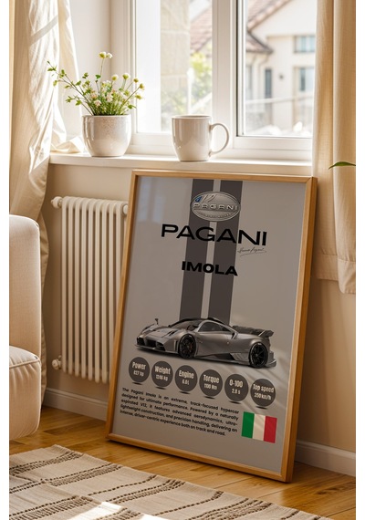 Pagani Imola Premium Araba Tablosu - V12 Teknik Özellikli İtalyan Otomobil Duvar Dekoru Kayın