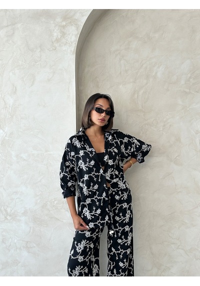 Verymoda Nakışlı Gömlek F1951 SİYAH