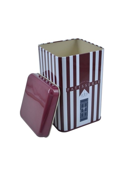 Patisserie Line Desenli Kare Metal Saklama Kabı 10.5 x 10.5 x 16 CM 1.7 L Çok Renkli