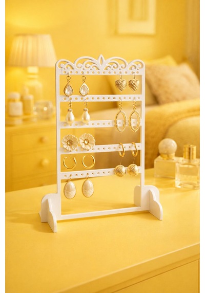 Dekoratif Küpe Standı Organizer 3d Baskı Takı Askılığı, Küpe Düzenleyici, Masaüstü Takı Standı Beyaz