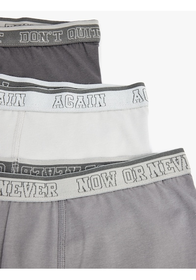 Koton Baskılı Bel Detaylı Pamuklu 3'lü Boxer Seti Gri 6slm90007mk Gri