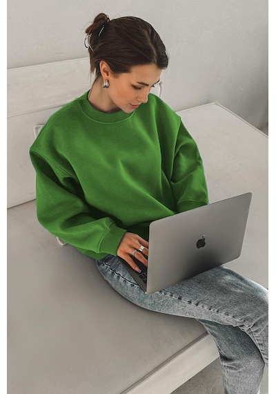 Madmext Madmext MG1559 Bisiklet Yaka Basic Kadın Sweatshirt - Yeşil