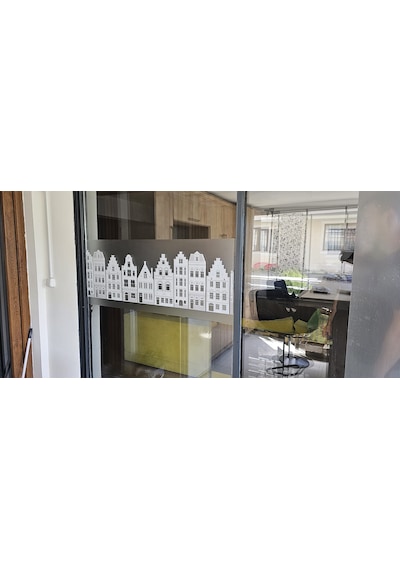 Technosmart 45x150cm Dekoratif Şehir Temalı Buzlu Cam Filmi Statik Kaplama Mutfak Ofis Banyo Pencere