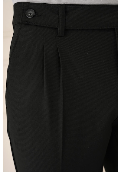 Efor Comfort Fit Çift Pileli Dokulu Esnek Pamuk Siyah Pantolon P 1158 Siyah