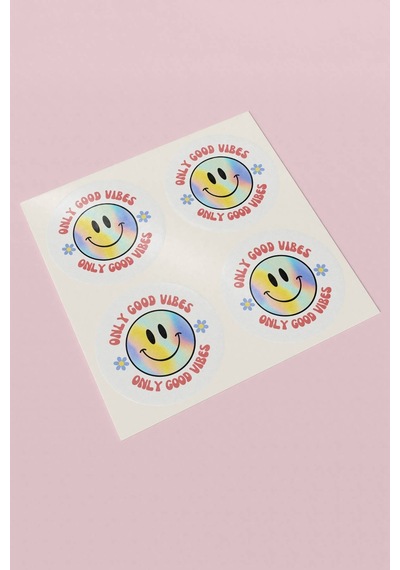 Only Good Vibes Gülen Yüz Sticker 3x3cm St2190 Çok Renkli