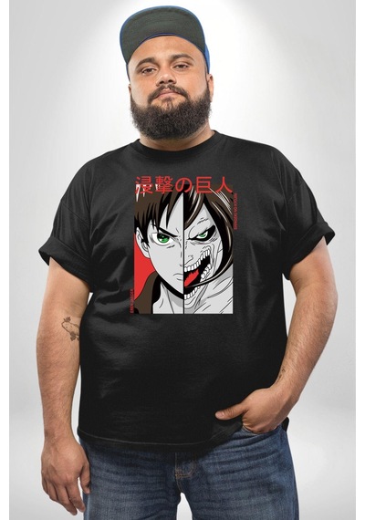Angemiel Anime Titan Saldırısı Siyah Büyük Beden Erkek Kadın Unisex Basic Ön Baskılı Tişört Siyah