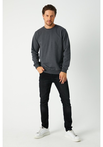 Mmetalic Erkek Antrasit Basic Bisiklet Yaka Regular Fit Normal Kesim 2 İplik Sweatshirt Antrasit