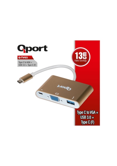 Qport Q-Tv03 Type-C To Vga/Usb/Type-C 1920X1080P Çevirici