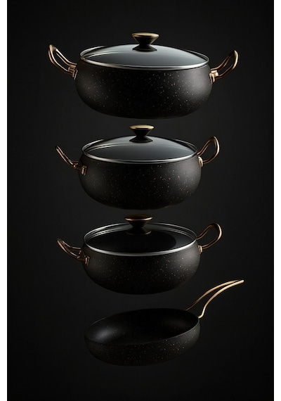 7 Parça Granada Granit Tencere Ve Tava Seti 20 Cm 2.5l, 24 Cm 4.5l, 26 Cm Basık 3l, 26 Cm Tava Gri