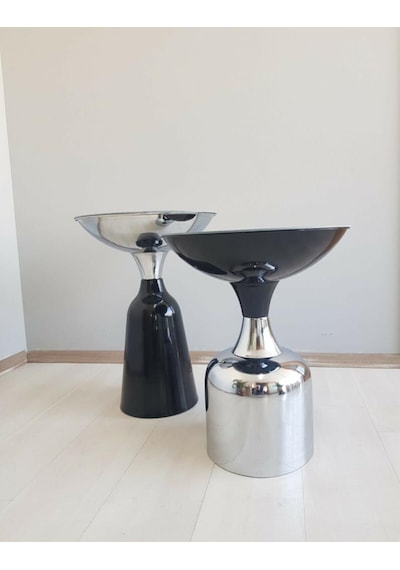 Olympos Dekoratif Parlak Siyah Kısa Model Krom Sehpa 50 Cm