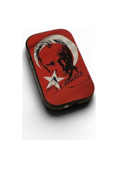 Mustafa Kemal Atatürk Portreli Ay Yıldız Motifli Kırmızı Metal Çakmak - Hediyelik Özel Seri Çok Renk
