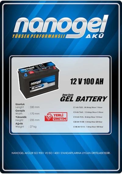 12 VOLT 100 AMPER JEL AKÜ NANOGEL