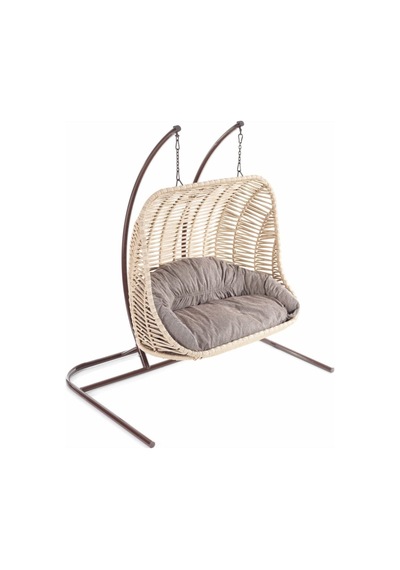 Decorfine Hamak Balina Model Çift Kişilik Rattan Salıncak Açik Kahve Krem