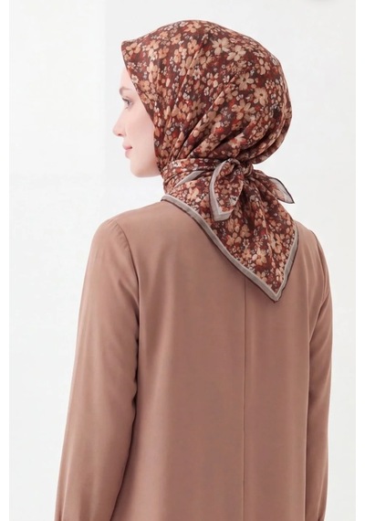 Silk Home Mini Floral Desen Soft Pamuk Eşarp Kahverengi