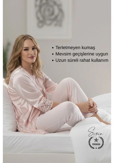 Svein Pijama Pudra Penye Kadın Pijama Takımı Rahat Ev Giyim Günlük Ve Çeyizlik Nefes Alabilen Yumuşak Pudra