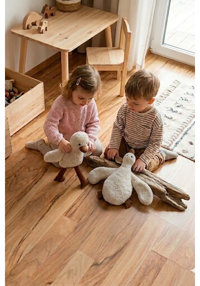 Sevimli Duck Uyku Arkadaşı Antialerjik- Vidalı Göz- Teddy Ekru Ördek
