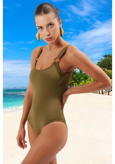 Ersefa Yüzme Kıyafeti Tasarım Mayo Klora Dayanıklı Swimsuit Şık Detaylı Haki