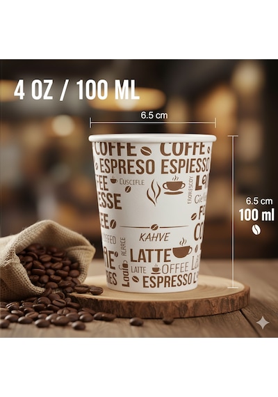 Bencup 4 Oz 100 Ml Karton Bardak, 2000 Adet, Ekonomik Koli, Espresso - Türk Kahvesi, Mini Boy 2000