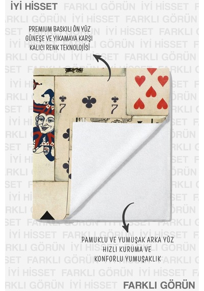 Poker Kartı Temalı Vintage Plaj Havlusu - Retro Oyun Konseptli Krem Kırmızı Mikrofiber Havlu Sakin Tozu