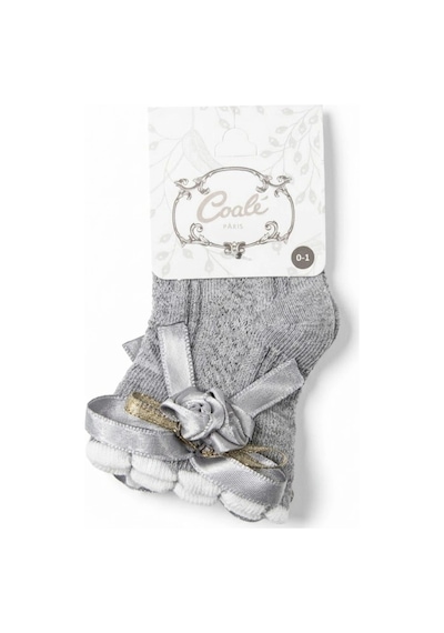 Cocole Socks Kız Çocuk Aksesuarlı Soket Çorabı Tekli Pamuklu Güllü Gri Desenli
