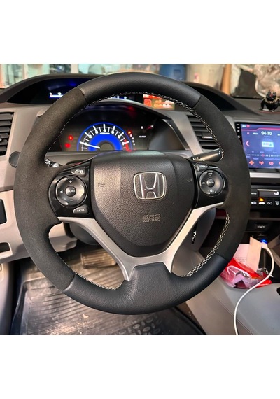 Honda Civic Fb7 Araca Özel Direksiyon Kılıfı Alcantra Damarlı Siyah İp Siyah