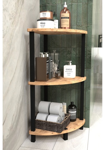 Decoline Banyo Rafı 3 Katlı Moblen Modern Organizer Depolama Ünitesi- Meşe Meşe