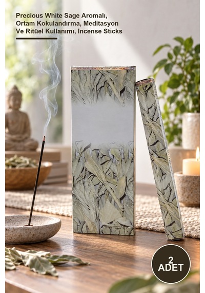 2 Adet Çubuk Tütsü Precious White Sage Aromalı, Ortam Kokulandırma, Meditasyon Ve Ritüel Kullanımı, Incense Sticks