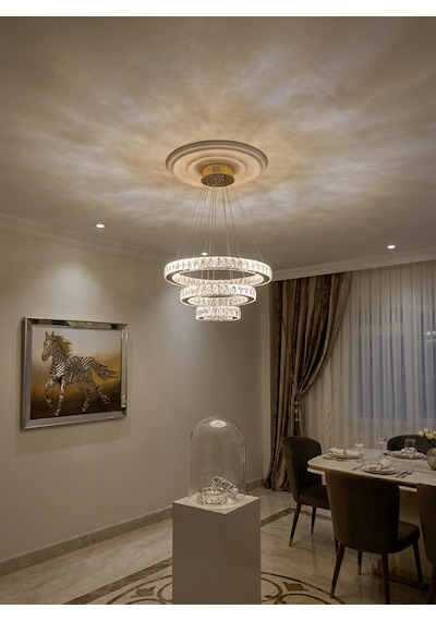Ala Lighting Plaket Kristal Taş Işlemeli 201 Gold Paslanmaz Ledli Avize Altın - Gold