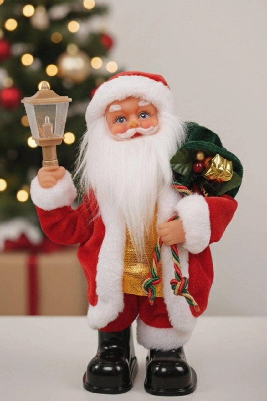 Yılbaşı Süsü Noel Baba Biblo Figür 25cm - Çuvalı Ve Aksesuarları İle 25 CM